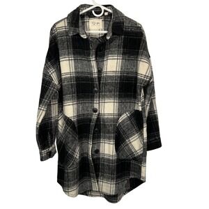 RD Style Conscious Womens Black White Plaid Shacket Shirt Jacket Medium